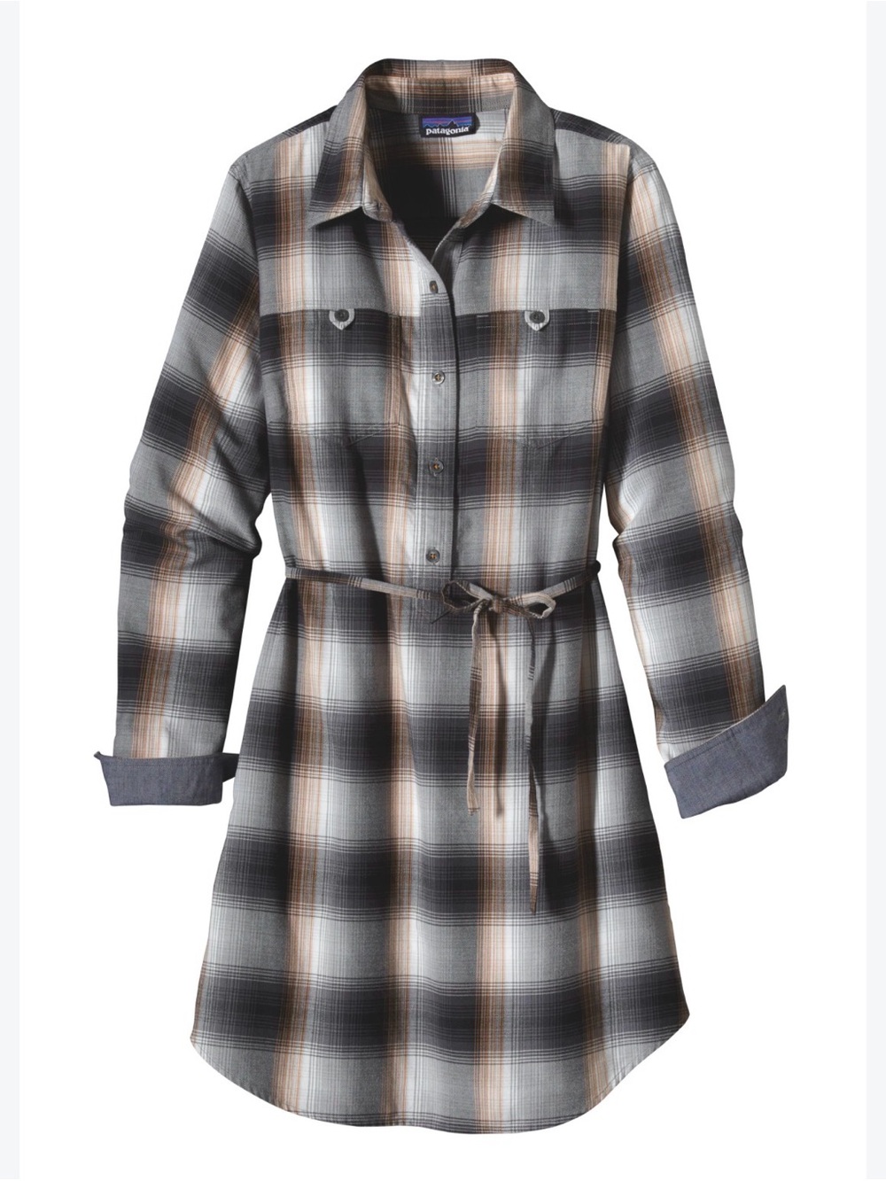 Patagonia Featherstone Triple rainbow Forge Grey Medium Belted Shirt dress